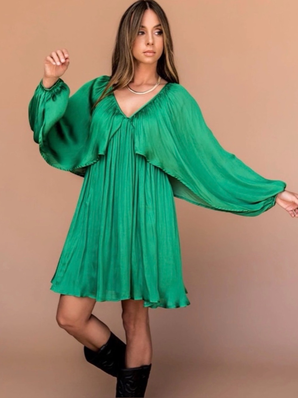 Glam Kelly Green Romantic Boho Chic Flowy Dress